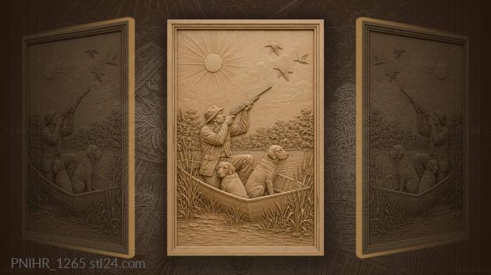 Two dogs in a boat and a shot 3d STL model