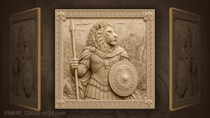 Warrior with a laurel shield outside walls 3d STL model