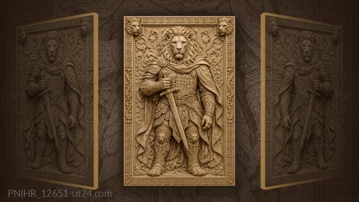 Lion warrior with sword and city 3d STL model