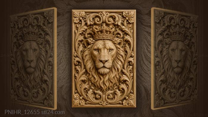 Crowned lion majestic regal head 3d STL model