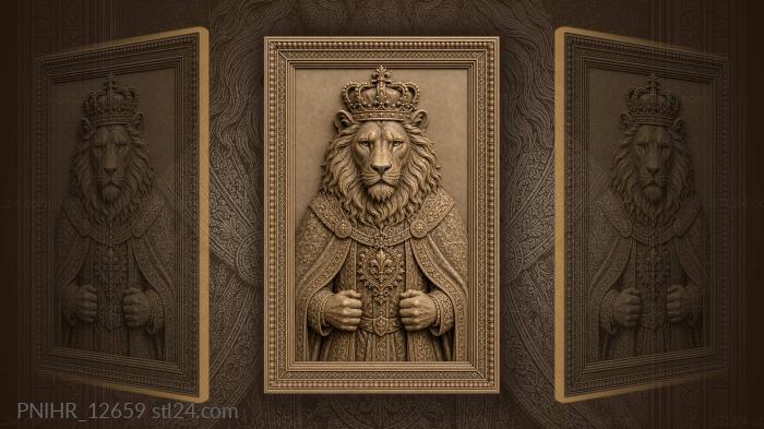 King lion in robe with floral emblem 3d STL model