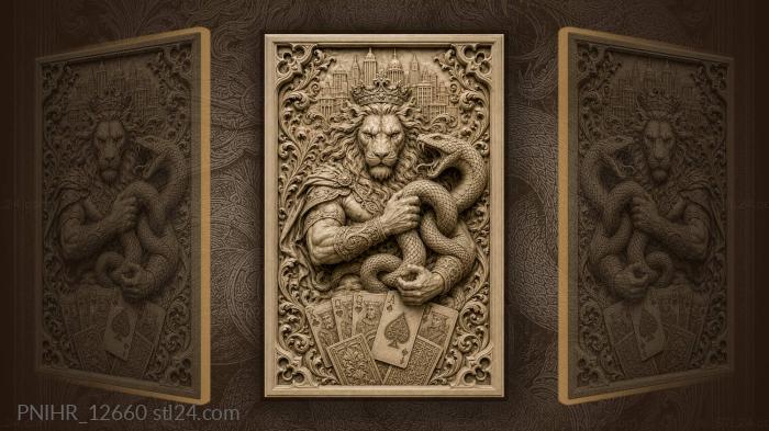 Lion serpent playing cards cityscape 3d STL model