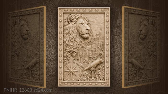 Lion above ancient city views 3d STL model