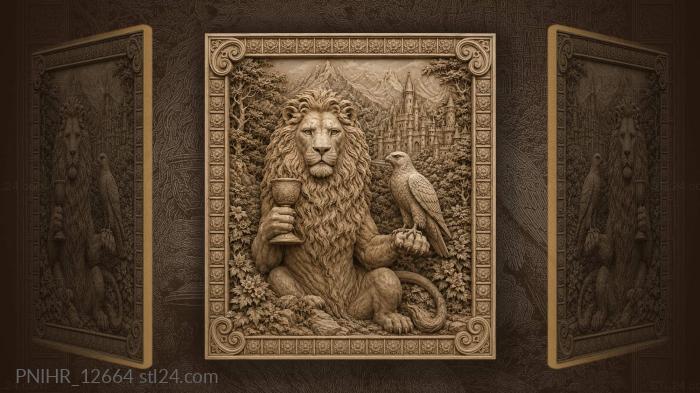 Goblet and a falcon before a castle 3d STL model