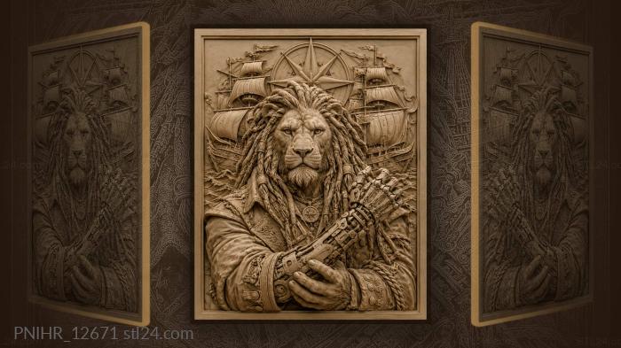 Mechanical arm lion among sailing ships 3d STL model