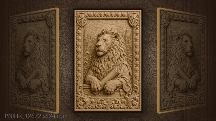 Lion with scroll and city view 3d STL model