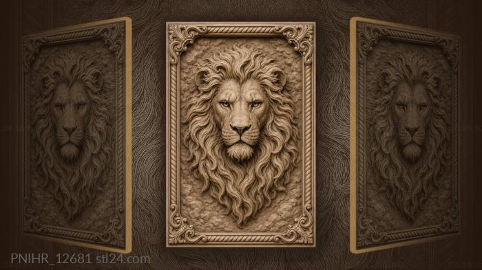 Lion against cloudlike rock texture 3d STL model