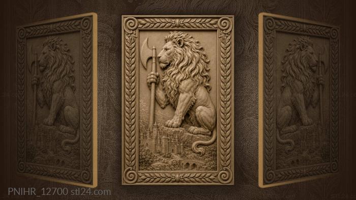 Axe in his paw above a fortress 3d STL model