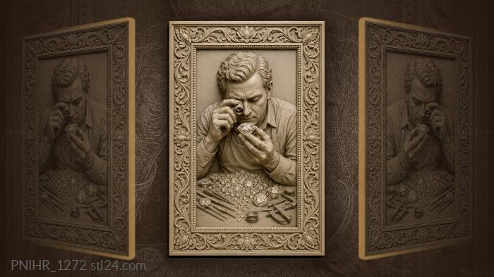 Jeweller studying a diamond through the loupe 3d STL model