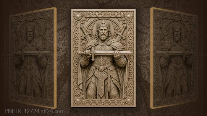 Armored man holding sword across chest 3d STL model