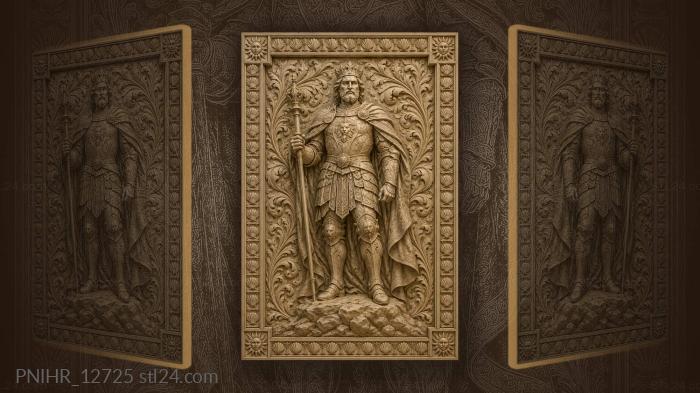 Armored lord with scepter on a rock 3d STL model
