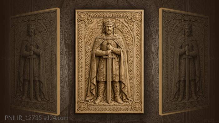Crowned man holding his sword upright 3d STL model