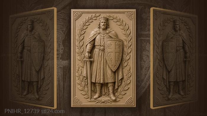 King with cross shield in laurel wreath 3d STL model