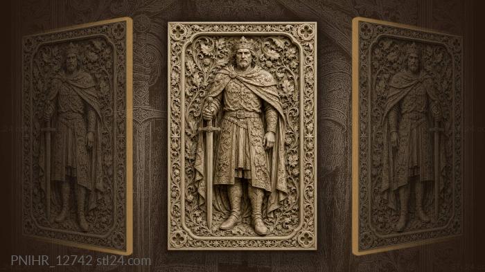 Crowned king with sword and foliage 3d STL model