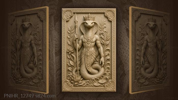 Crowned serpent with spear and foliage 3d STL model