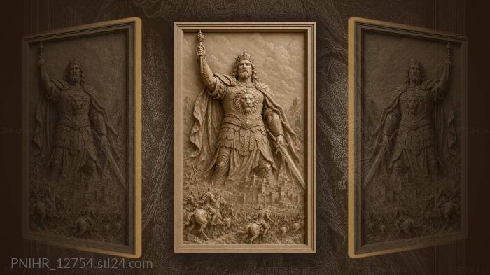 Ruler with sceptre above charging horsemen 3d STL model