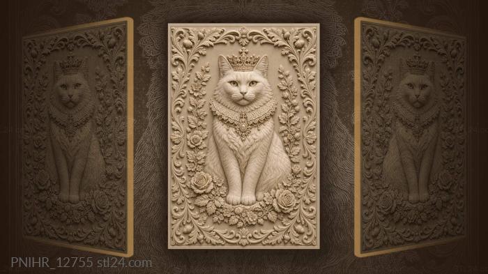 Royal cat with crown and roses 3d STL model
