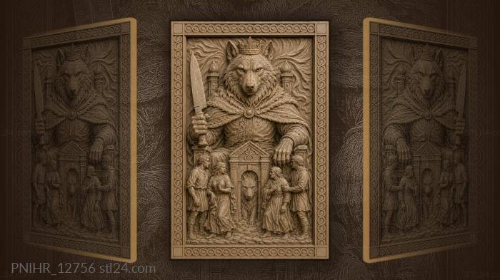 Crowned wolf holding a butcher knife 3d STL model