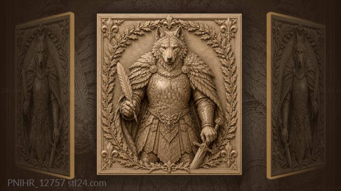 Armored wolf with city emblem 3d STL model