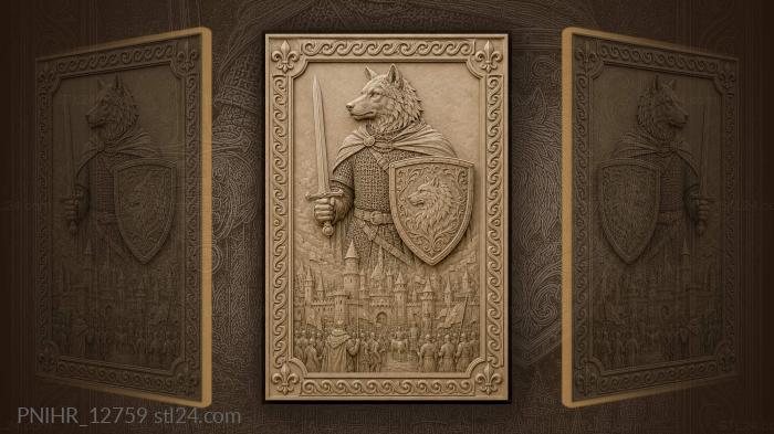 Wolf warrior with city below 3d STL model