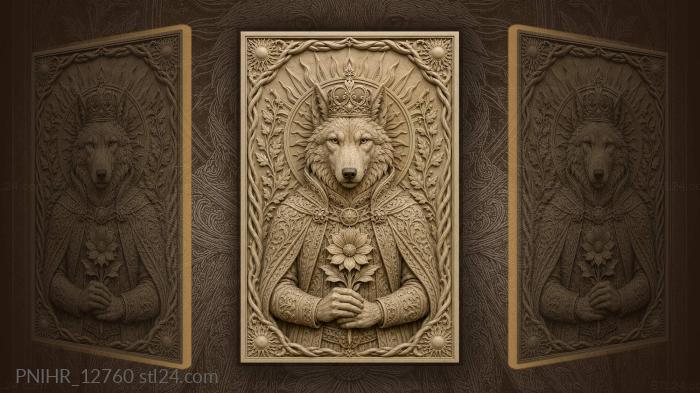Regal wolf with flower and crown 3d STL model