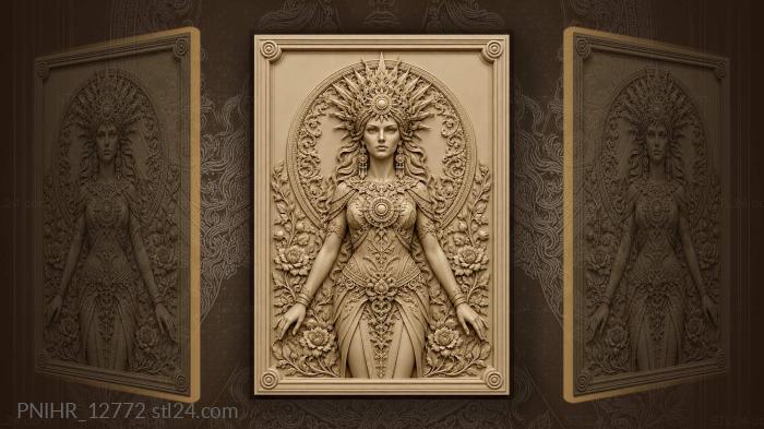 Royal lady with sunburst headdress and earrings 3d STL model
