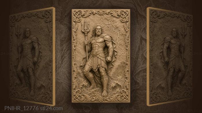 Warrior with a trident among lightning 3d STL model