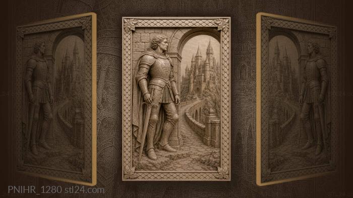 Knight at archway before distant castle 3d STL model