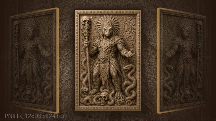 Serpent god with skull staff 3d STL model