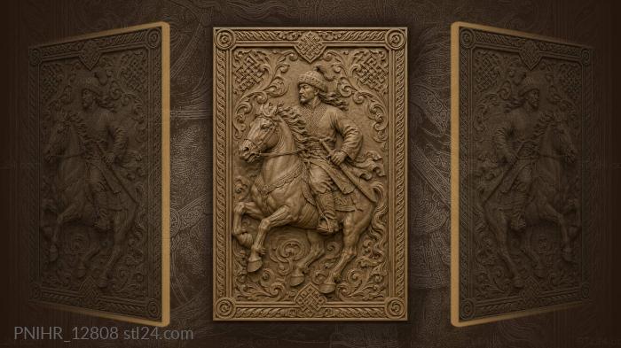 Mounted swordsman in traditional hat 3d STL model