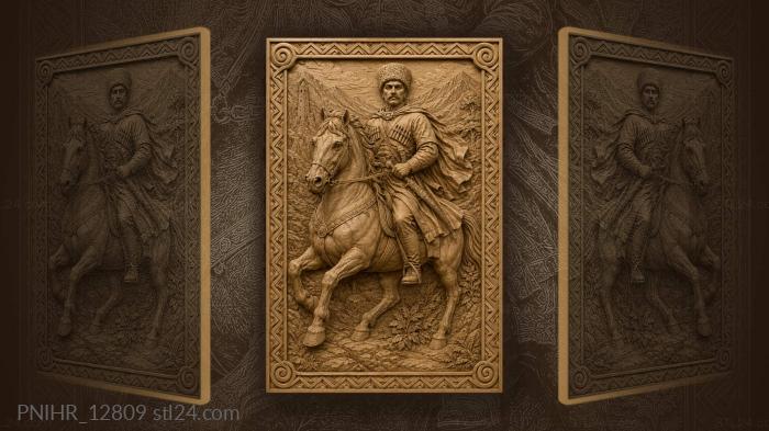 Horseman in folk attire with sword 3d STL model
