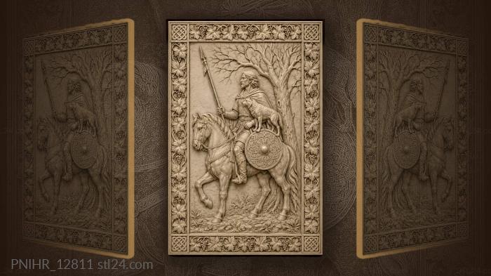 Wolf on a shield by a bare tree 3d STL model