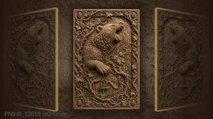 Roaring bear above a forest cabin 3d STL model