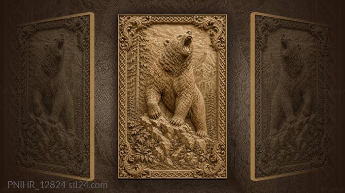 Roaring bear among rugged rocks 3d STL model
