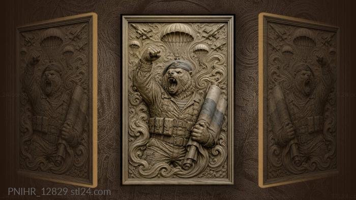 Paratrooper bear with flag and fighter jets 3d STL model