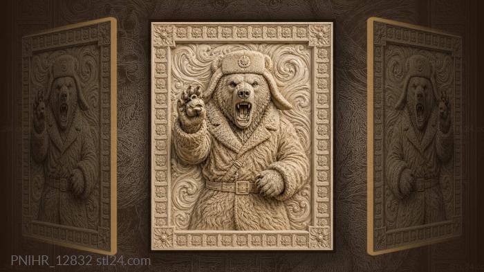 Ushanka bear raises a clawed paw 3d STL model