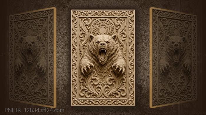 Roaring bear beneath a round emblem 3d STL model