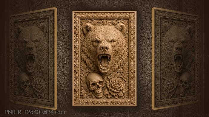 Skull and a rose below the bear 3d STL model