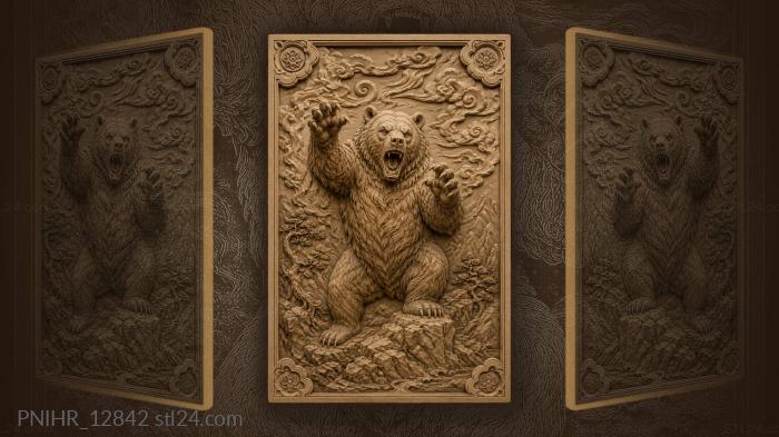 Roaring bear on a cliff under clouds 3d STL model