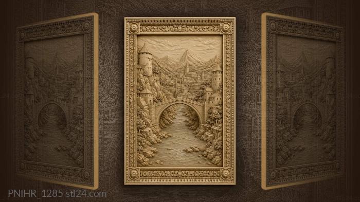 Medieval town arched bridge landscape 3d STL model