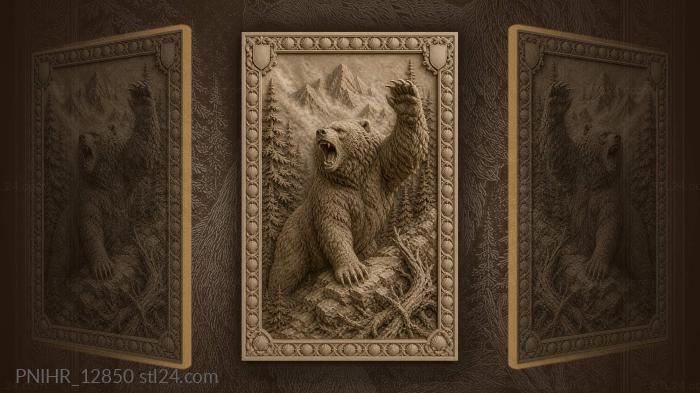 Grizzly roaring with a raised clawed paw 3d STL model