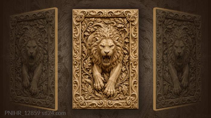 Roaring beast in a whirl of leaves 3d STL model