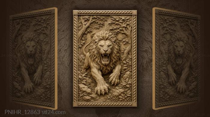 Majestic lion among ancient trees 3d STL model