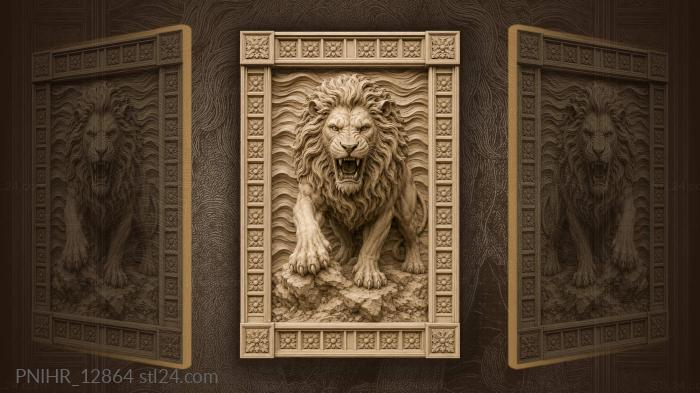 Lion on a rocky ledge above waves 3d STL model