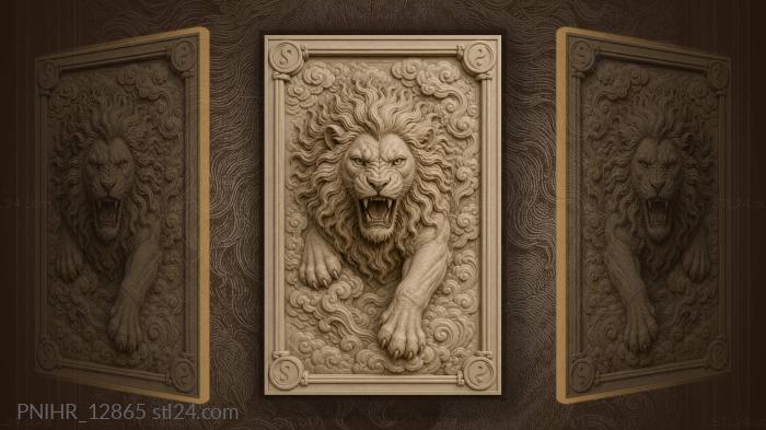 Lion emerges from swirling clouds 3d STL model