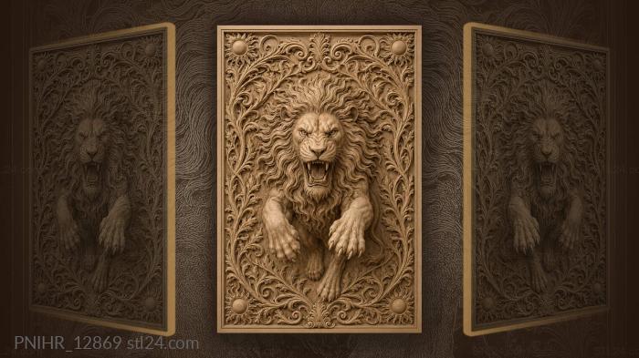 Leaping lion among intertwined branches 3d STL model
