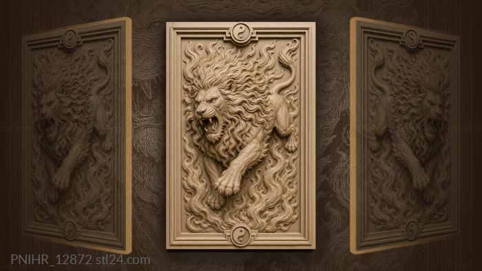 Lion in flames between yin and yang 3d STL model