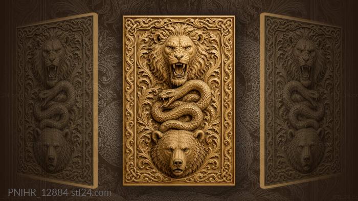 Lion serpent and bear stacked together 3d STL model