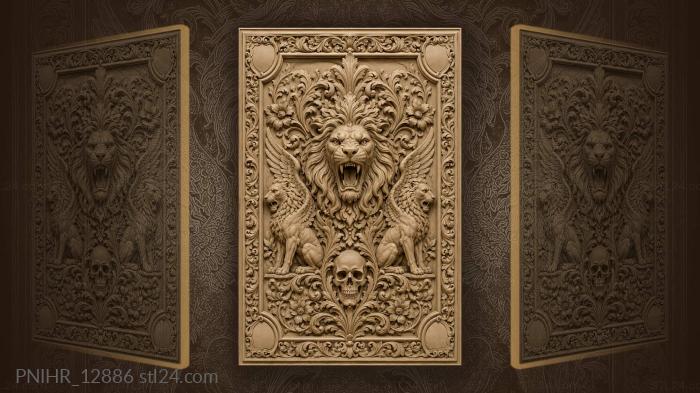 Skull beneath two winged lions 3d STL model