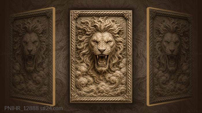 Lion head among stormy clouds 3d STL model